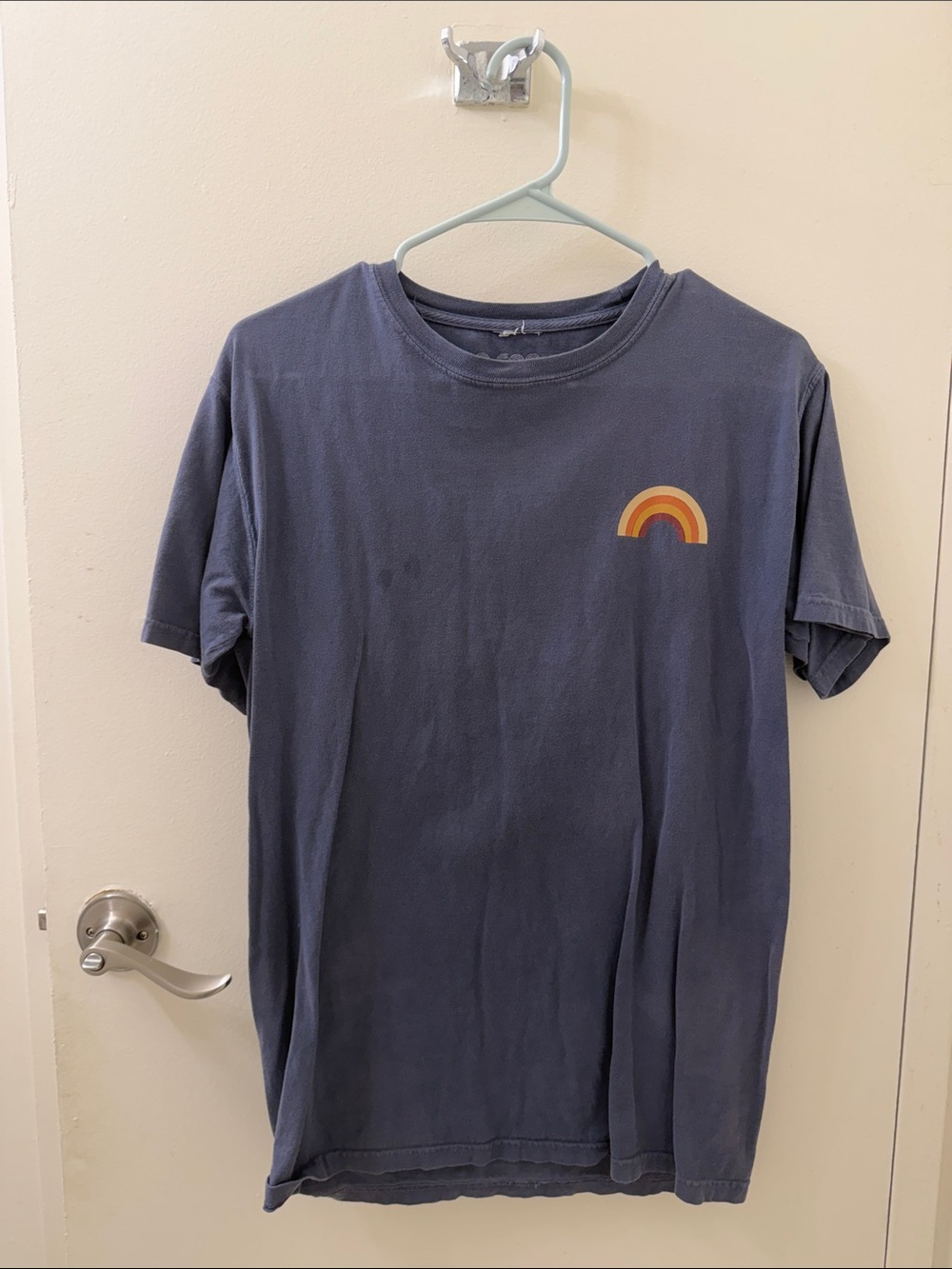 Men's Short Sleeve Navy Tee with Rainbow Chest Graphic